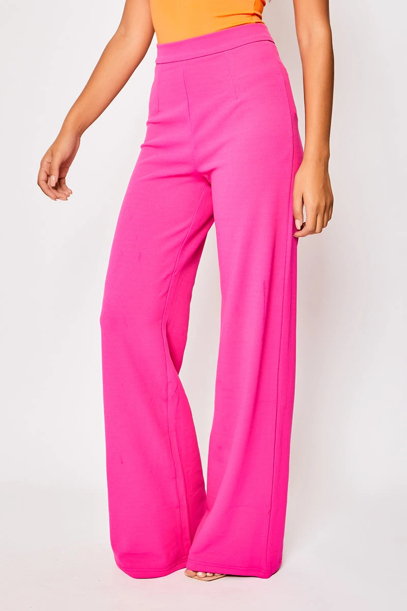Sutton - Hot Pink High Waisted Wide Leg Trousers 4 Sutton - Hot Pink High Waisted Wide Leg Trousers - Image 4
