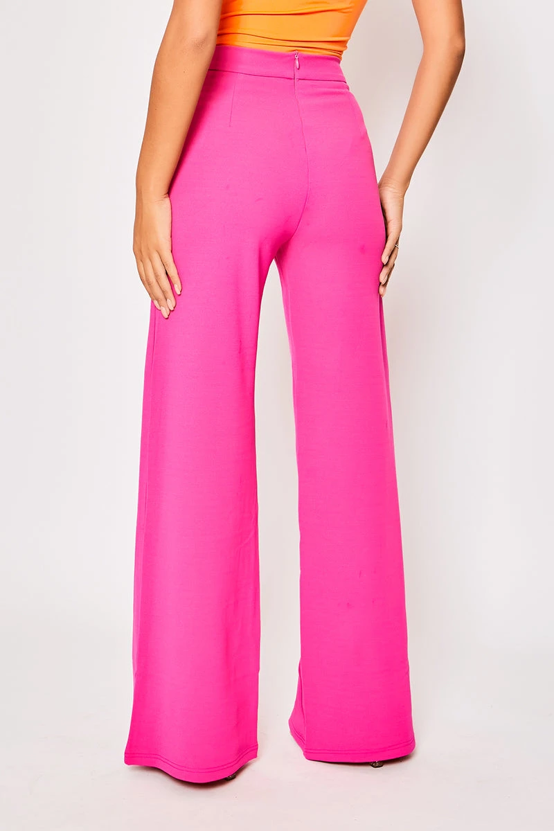 Sutton - Hot Pink High Waisted Wide Leg Trousers 5 Sutton - Hot Pink High Waisted Wide Leg Trousers - Image 5