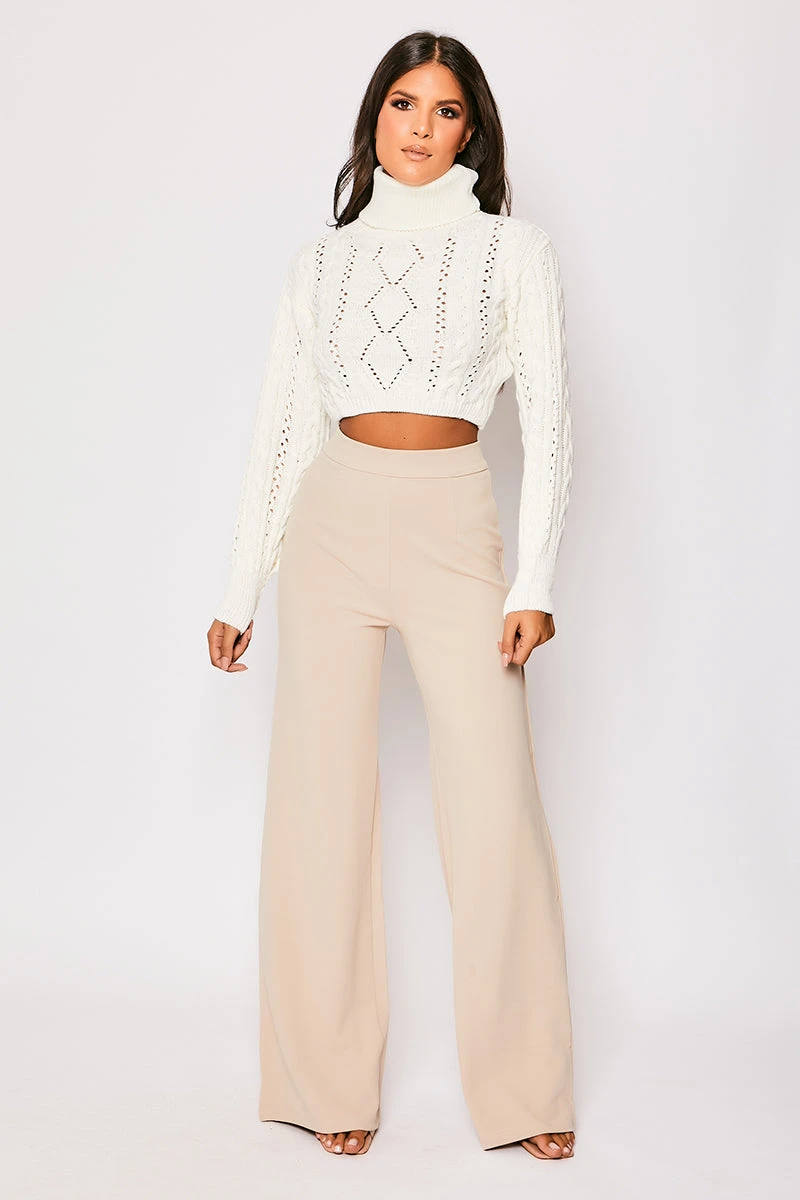 Sutton - Nude High Waisted Wide Leg Trousers 1 Sutton - Nude High Waisted Wide Leg Trousers
