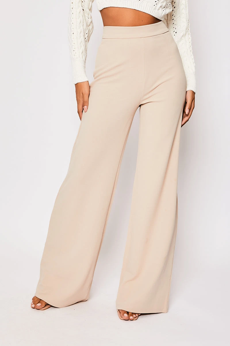 Sutton - Nude High Waisted Wide Leg Trousers 2 Sutton - Nude High Waisted Wide Leg Trousers - Image 2