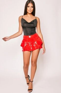 Lucida - Red PU Ruffle Hem Shorts -Outlet Sarto Base Store 26 10 missg 10719