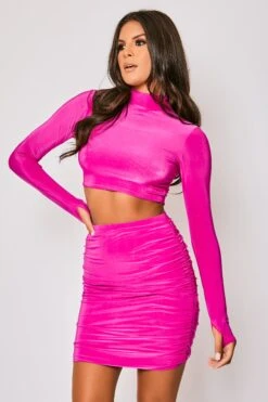 Sia - Hot Pink Long Sleeve Cropped Co-ord Set -Outlet Sarto Base Store 27 06 MISSG 79982