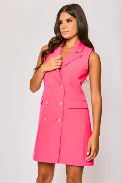Odette - Hot Pink Sleeveless Gold Button Detailed Blazer Dress 8 Odette - Hot Pink Sleeveless Gold Button Detailed Blazer Dress -Outlet Sarto Base Store 27 06 MISSG 80247