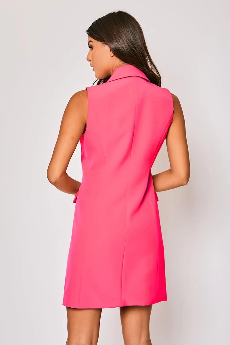 Odette - Hot Pink Sleeveless Gold Button Detailed Blazer Dress 5 Odette - Hot Pink Sleeveless Gold Button Detailed Blazer Dress - Image 5