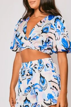 Shyann - Blue Puff Sleeve Tie Front Top & Short Set -Outlet Sarto Base Store 27 06 MISSG 80402