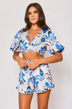 Shyann - Blue Puff Sleeve Tie Front Top & Short Set -Outlet Sarto Base Store 27 06 MISSG 80405