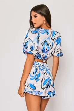 Shyann - Blue Puff Sleeve Tie Front Top & Short Set -Outlet Sarto Base Store 27 06 MISSG 80411