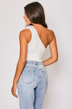 Bonnie - White One Shoulder Flower Trim Bodysuit -Outlet Sarto Base Store 27 06 MISSG 80477