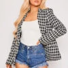 Willa - Premium Dogtooth Black Tweed Tailored Blazer