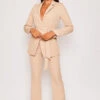 Layala - Nude Belted Blazer & Flared Trouser Set