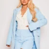 Cassie - Baby Blue Tailored Single One Button Oversized Blazer