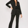 Layala - Black Belted Blazer & Flared Trouser Set