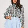 Kenia - Blue Multi Snake Print Chiffon Shirt