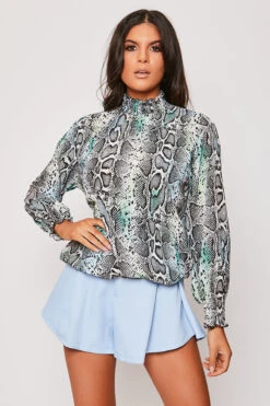 Kenia - Blue Multi Snake Print Chiffon Shirt -Outlet Sarto Base Store 28 05 MISSG 10849