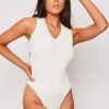 Lo - Premium Knitted V Neck White Bodysuit