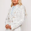 Cornelia - Blue & White Tweed Contrast Knit Thread Gold Button Blazer