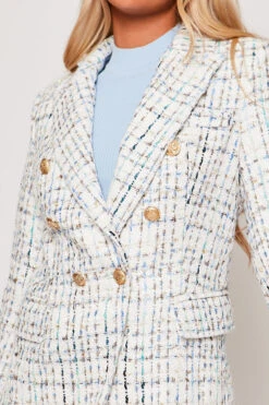 Cornelia - Blue & White Tweed Contrast Knit Thread Gold Button Blazer -Outlet Sarto Base Store 28 05 MISSG 13807