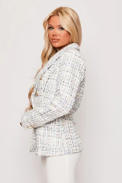 Cornelia - Blue & White Tweed Contrast Knit Thread Gold Button Blazer -Outlet Sarto Base Store 28 05 MISSG 13810