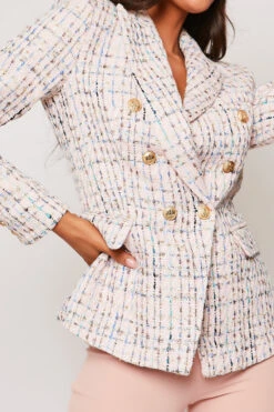 Cornelia - Pink Tweed Contrast Knit Thread Gold Button Blazer -Outlet Sarto Base Store 28 05 MISSG 13942
