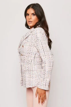 Cornelia - Pink Tweed Contrast Knit Thread Gold Button Blazer -Outlet Sarto Base Store 28 05 MISSG 13945