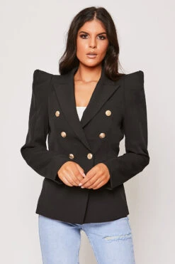 Savannah - Black Gold Button Puff Sleeve Blazer