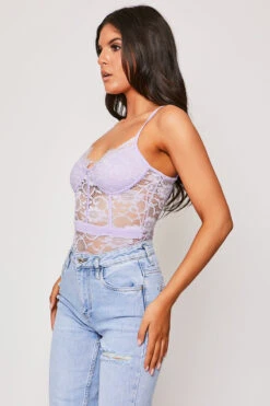 Francisca - Lilac Eye Lash Lace Trim Bodysuit -Outlet Sarto Base Store 28 05 MISSG 14818