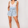 Jemima - Belted Paperbag Denim Shorts