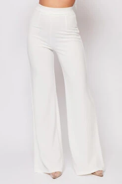 Sutton - White High Waisted Wide Leg Trousers