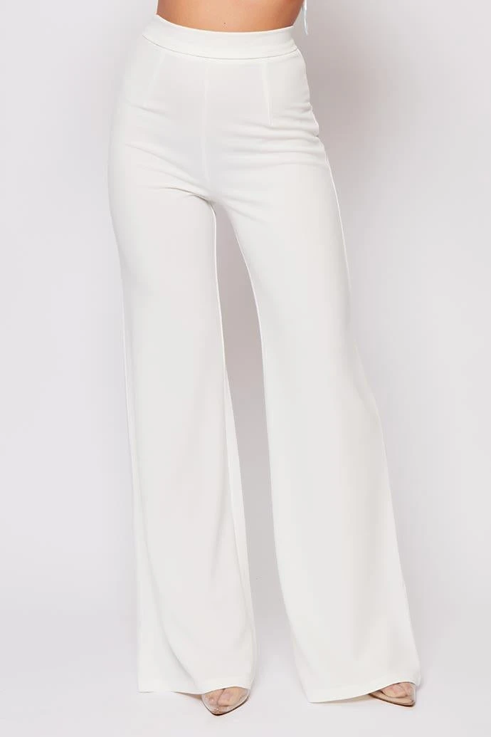 Sutton - White High Waisted Wide Leg Trousers 1 Sutton - White High Waisted Wide Leg Trousers