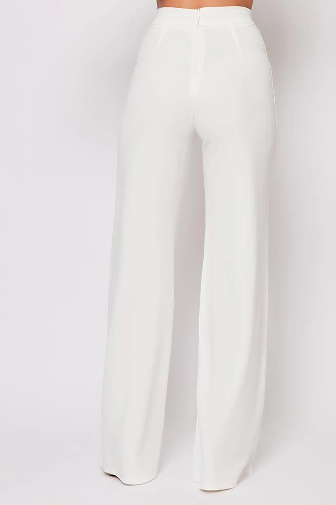 Sutton - White High Waisted Wide Leg Trousers 3 Sutton - White High Waisted Wide Leg Trousers - Image 3