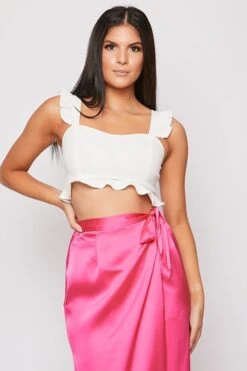 Beccie - White Frill Crop Top