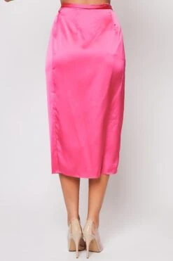 Lainee - Pink Wrap Tie Side Satin Wrap Midi Skirt -Outlet Sarto Base Store 28 05 missg 3456