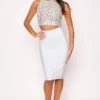 Ceara - Silver Blue High Waisted Bandage Skirt