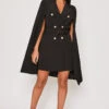 Brea - Black Caped Belted Blazer Dress