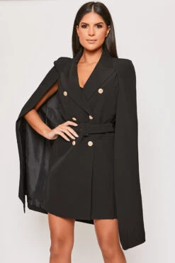 Brea - Black Caped Belted Blazer Dress -Outlet Sarto Base Store 31 01 MISSG 62018