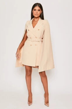 Brea - Nude Caped Belted Blazer Dress