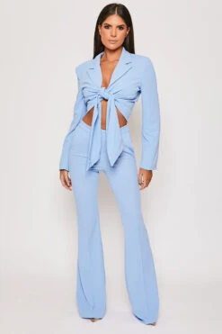 Blair - Baby Blue Tailored Front Knotted Blazer & Bell Bottom Trouser Set -Outlet Sarto Base Store 31 01 MISSG 62121