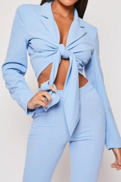 Blair - Baby Blue Tailored Front Knotted Blazer & Bell Bottom Trouser Set -Outlet Sarto Base Store 31 01 MISSG 62126