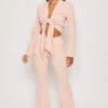 Blair - Baby Pink Tailored Front Knotted Blazer & Bell Bottom Trouser Set