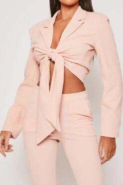 Blair - Baby Pink Tailored Front Knotted Blazer & Bell Bottom Trouser Set -Outlet Sarto Base Store 31 01 MISSG 62183