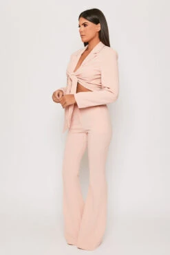Blair - Baby Pink Tailored Front Knotted Blazer & Bell Bottom Trouser Set -Outlet Sarto Base Store 31 01 MISSG 62185