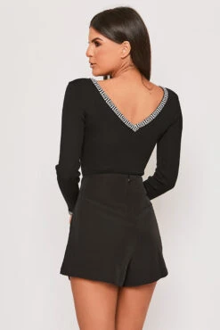 Brionie - Aztec Trim Black Fine Knit Long Sleeve Bodysuit -Outlet Sarto Base Store 31 01 MISSG 62361