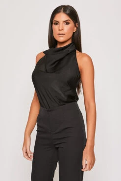 Imogen - Black Satin Cowl Neck Backless Halter Top -Outlet Sarto Base Store 31 01 MISSG 62507