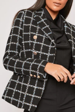 Coralia - Metallic Thread Black Check Gold Button Blazer -Outlet Sarto Base Store 31 01 MISSG 62537