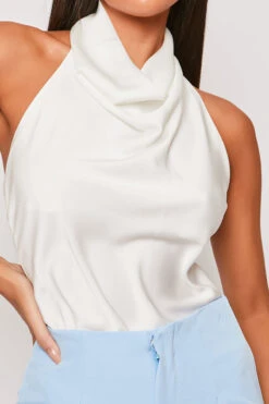 Imogen - White Satin Cowl Neck Backless Halter Top -Outlet Sarto Base Store 31 01 MISSG 62631