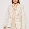 Clarisse - Nude & White Checked Knit Thread Gold Button Blazer