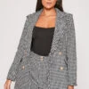 Emmalyn - Premium Black Houndstooth Gold Button Blazer & Short Set