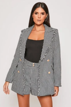 Outlet Sarto Base Store 30 Emmalyn - Premium Black Houndstooth Gold Button Blazer & Short Set