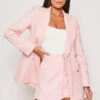 Emmalyn - Premium Pink Houndstooth Gold Button Blazer & Short Set