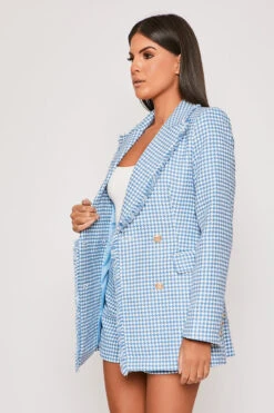 Emmalyn - Premium Blue Houndstooth Gold Button Blazer & Short Set -Outlet Sarto Base Store 31 01 MISSG 62817